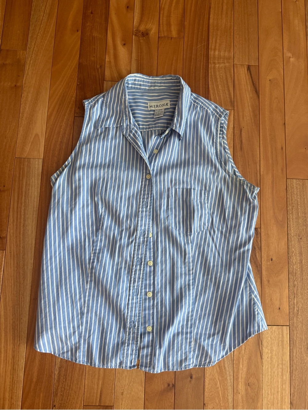 Merona Blue and White Striped Sleeveless Button-Down Shirt